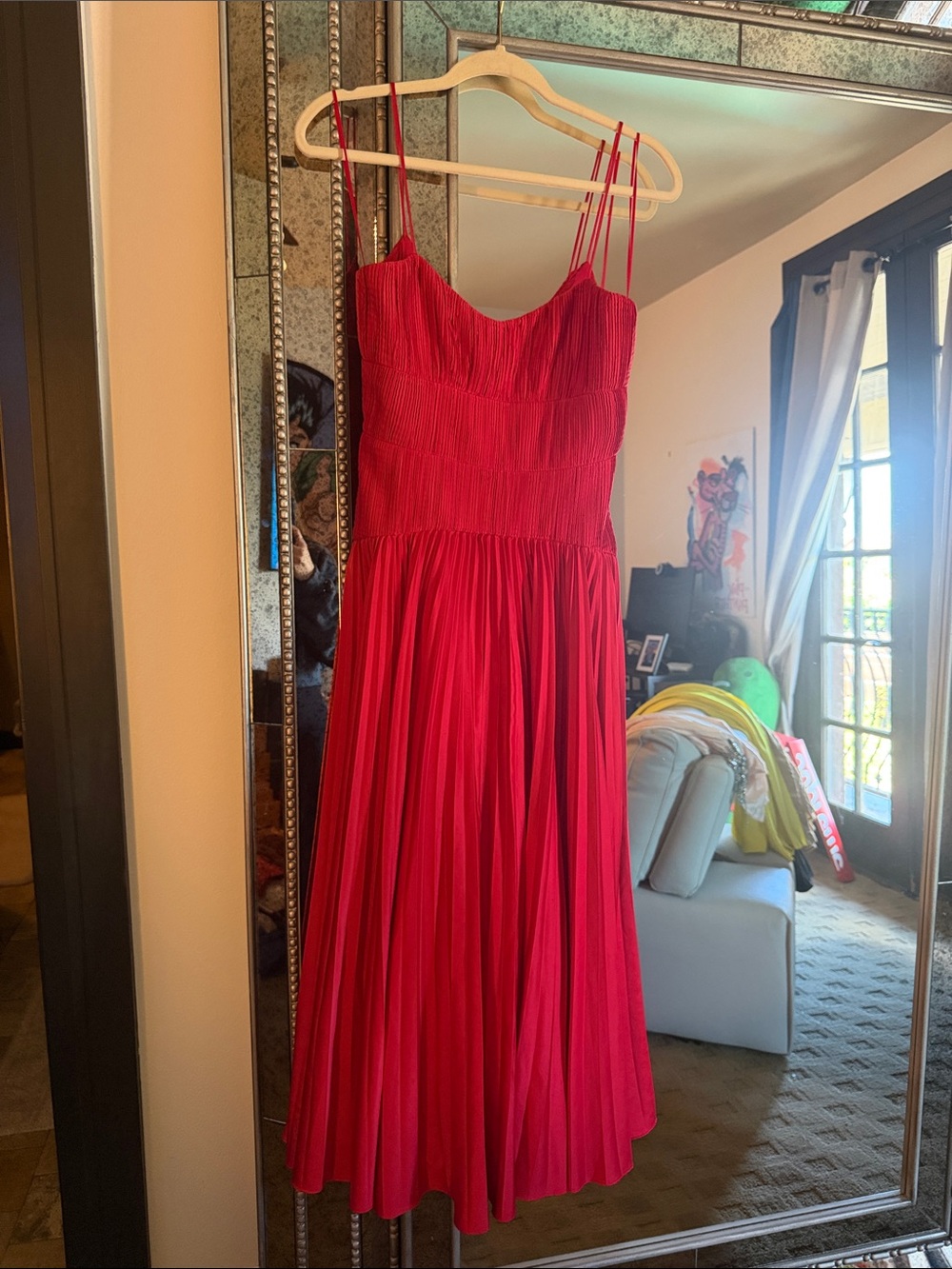 AMUR Red Pleated Spaghetti-Strap Maxi Dress - Picture 3 of 5
